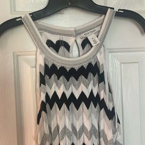 Black, silver and white strapless top